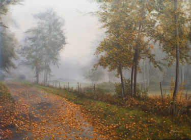 Painting titled "Brouillard sur le c…" by Michel De Ruyck, Original Artwork, Oil