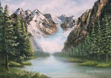 Peinture intitulée "Montagne et glacier" par Michel De Ruyck, Œuvre d'art originale, Huile