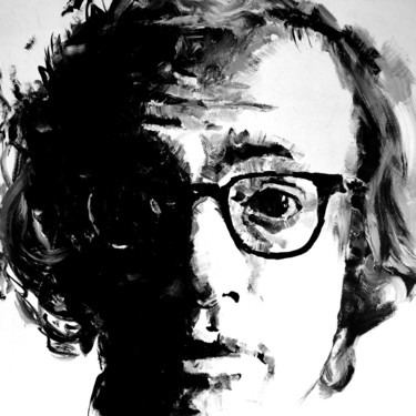 Painting titled "Woody Allen" by Michel Debray Chauvin, Original Artwork, Acrylic Mounted on Wood Panel