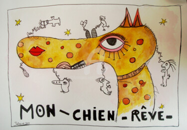 绘画 标题为“Mon chien rêve” 由Michel Delvingt, 原创艺术品, 水彩