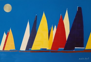 Painting titled "Voiles St Trop" by Michel Des Mazots, Original Artwork, Acrylic Mounted on Wood Stretcher frame