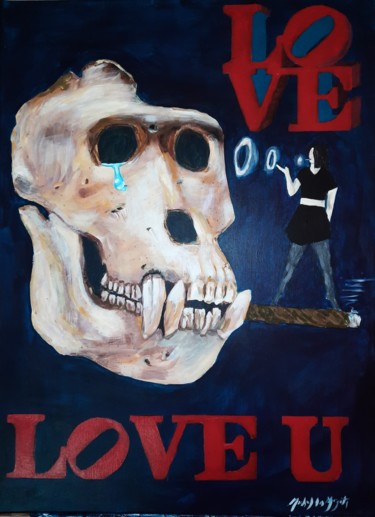 Painting titled "Love U" by Michel Des Mazots, Original Artwork, Acrylic Mounted on Wood Stretcher frame