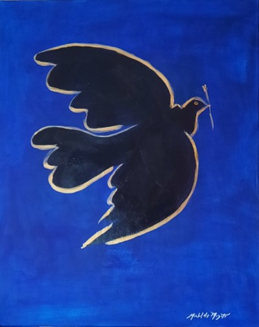 Painting titled "blue bird" by Michel Des Mazots, Original Artwork, Acrylic Mounted on Wood Stretcher frame