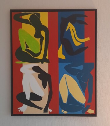 Painting titled "Nus bleus" by Michel Des Mazots, Original Artwork, Acrylic Mounted on Wood Stretcher frame
