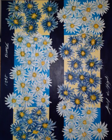 Painting titled "Flowers" by Michel Des Mazots, Original Artwork, Acrylic Mounted on Wood Stretcher frame