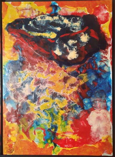 Painting titled "Reflexion" by Michel Des Mazots, Original Artwork, Encaustic Mounted on Wood Panel