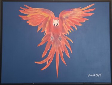 Painting titled "Ara flight" by Michel Des Mazots, Original Artwork, Acrylic Mounted on Wood Stretcher frame