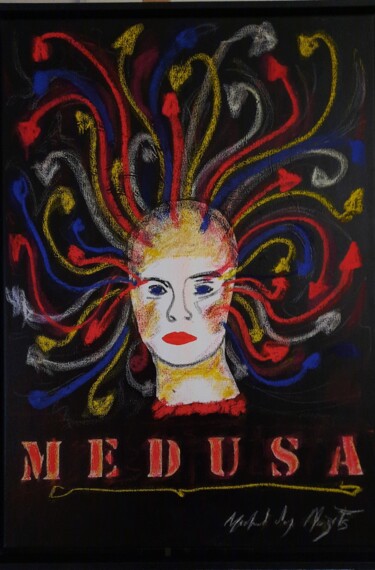 Malarstwo zatytułowany „Medusa” autorstwa Michel Des Mazots, Oryginalna praca, Akryl Zamontowany na Drewniana rama noszy