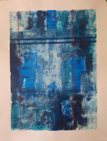 Peinture intitulée "Abstract in blue A" par Michel Des Mazots, Œuvre d'art originale, Acrylique Monté sur Plexiglas