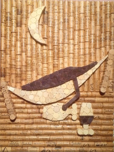Collagen mit dem Titel "Bouteille en hamac" von Michel Divorne, Original-Kunstwerk, Collagen