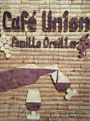 Collages intitulée "Café de l'Union à F…" par Michel Divorne, Œuvre d'art originale, Collages