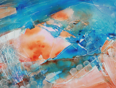 Peinture intitulée "Un lagon... Plein s…" par Michel Dt., Œuvre d'art originale, Aquarelle Monté sur Autre panneau rigide