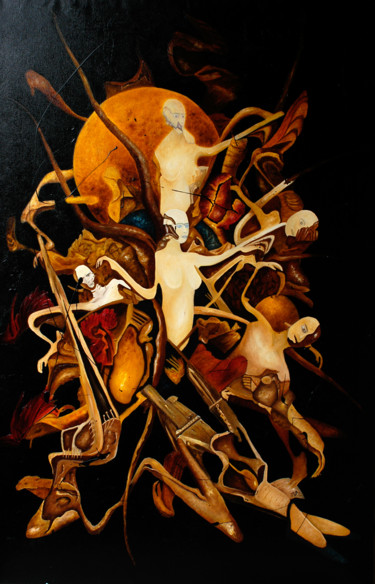 Pintura intitulada "naissance du cosmos" por Michel Dufrene, Obras de arte originais, Óleo