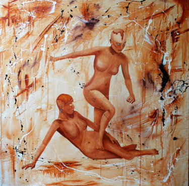 Peinture intitulée "deux nanas" par Michel Dufrene, Œuvre d'art originale, Huile