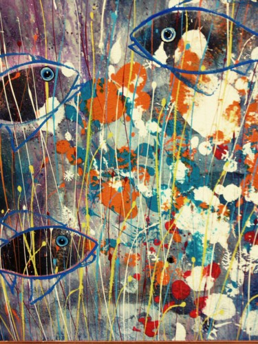Peinture intitulée "Les poissons bleus" par Rivafabre, Œuvre d'art originale, Acrylique