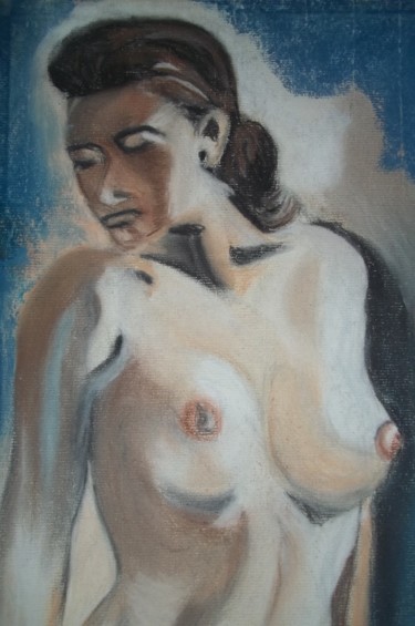 Painting titled "Nu dans le bleu" by Michel Floch, Original Artwork, Pastel Mounted on Other rigid panel