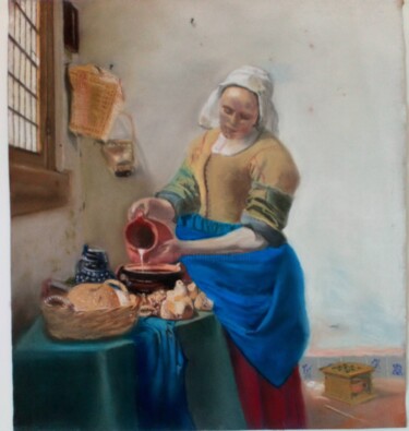 Peinture intitulée "La laitière" par Michel Floch, Œuvre d'art originale, Pastel Monté sur Autre panneau rigide