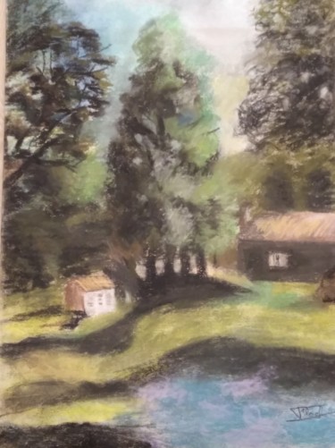 Painting titled "Paysage forestier" by Michel Floch, Original Artwork, Pastel