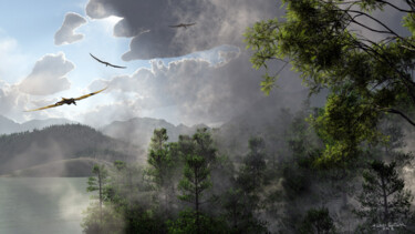 Arts numériques intitulée "vol-de-pterosaures-…" par Michel Fontaine, Œuvre d'art originale, Modélisation 3D