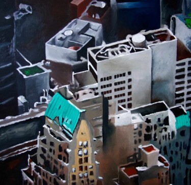 Painting titled "New-York Rooftop" by Michel Fourcade, Original Artwork, Acrylic