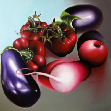 Painting titled "Aubergines" by Michel Fourcade, Original Artwork, Oil