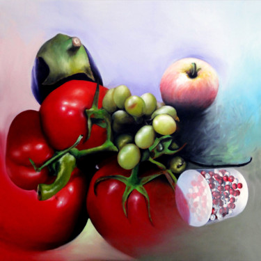 Peinture intitulée "Les raisins" par Michel Fourcade, Œuvre d'art originale, Huile