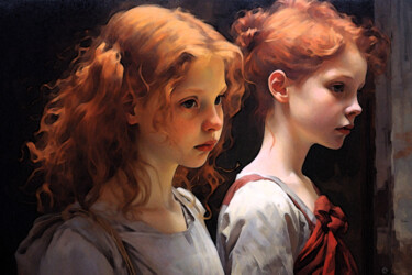 "Ginger sisters" başlıklı Dijital Sanat Michel Furnon tarafından, Orijinal sanat, AI tarafından oluşturulan görüntü Ahşap Se…