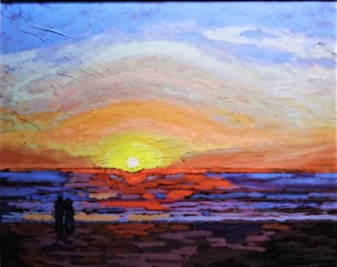 Painting titled "California Sunset" by Michel Gagnon, Original Artwork, Oil