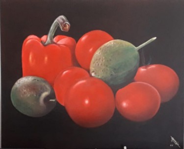 Peinture intitulée "Poivrons citron Ver…" par Michel Garcin, Œuvre d'art originale, Huile