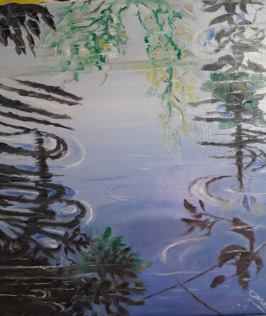 Peinture intitulée "paysage lac" par Michel Garcin, Œuvre d'art originale, Huile