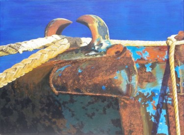 Painting titled "Détail de barge" by Michel Godard, Original Artwork, Acrylic Mounted on Wood Stretcher frame