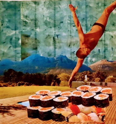 Colagens intitulada "sushi" por Michel Goldberg, Obras de arte originais, Colagens Montado em Cartão