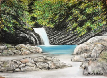 Dibujo titulada "Petite cascade du t…" por Michel Guillet, Obra de arte original, Pastel