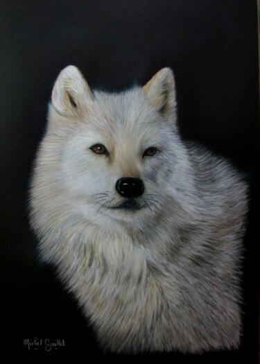 Dessin intitulée "Le loup blanc" par Michel Guillet, Œuvre d'art originale, Pastel
