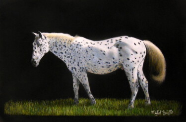 Dessin intitulée "L'appaloosa" par Michel Guillet, Œuvre d'art originale, Pastel