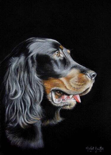 Desenho intitulada "Setter Gordon" por Michel Guillet, Obras de arte originais, Pastel