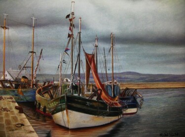 Рисунок под названием "Port breton" - Michel Guillet, Подлинное произведение искусства, Пастель