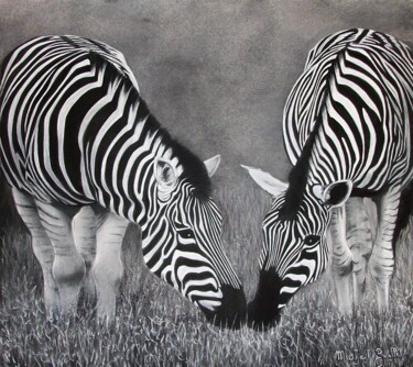 Drawing titled "Black and White" by Michel Guillet, Original Artwork, Pastel