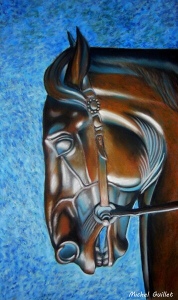 Zeichnungen mit dem Titel ""Bronze horse"" von Michel Guillet, Original-Kunstwerk, Pastell