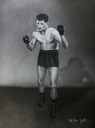 Tekening getiteld "Le boxeur...." door Michel Guillet, Origineel Kunstwerk, Pastel