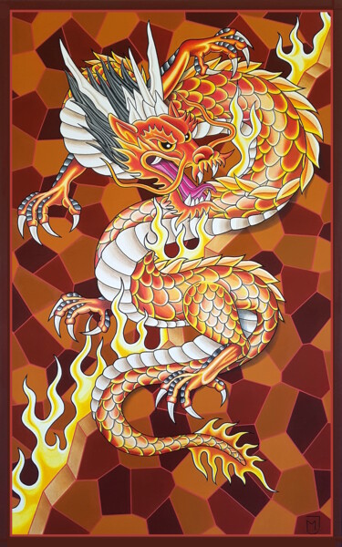 Pintura intitulada "Le Dragon de feu" por Michel Jegerlehner, Obras de arte originais, Acrílico