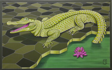 Painting titled "Le Crocodile rieur" by Michel Jegerlehner, Original Artwork, Acrylic