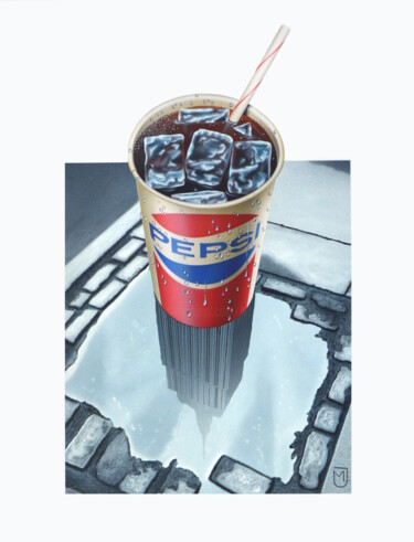 Malerei mit dem Titel "Pepsi à New-York" von Michel Jegerlehner, Original-Kunstwerk, Airbrush