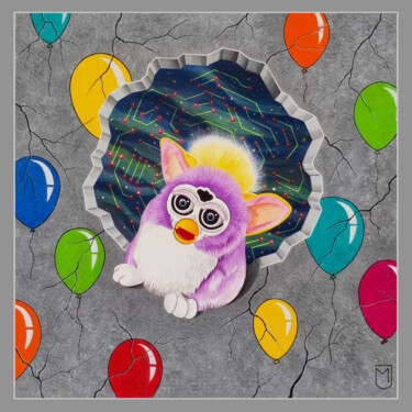 Painting titled "1990 Furby" by Michel Jegerlehner, Original Artwork, Acrylic Mounted on Wood Stretcher frame