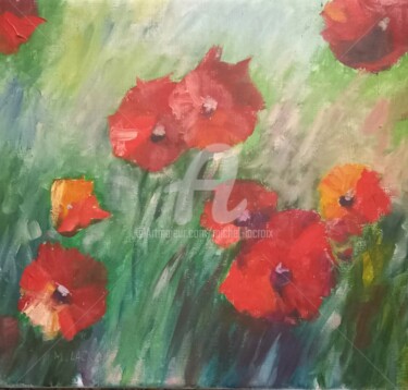 Painting titled "coquelicots 3" by Michel Lacroix, Original Artwork, Oil