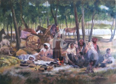 Painting titled "Les Bohémiens" by Michel Lacroix, Original Artwork, Oil