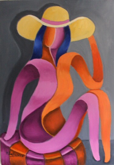 Peinture intitulée "sur le pouf" par Michel Lefresne, Œuvre d'art originale, Huile