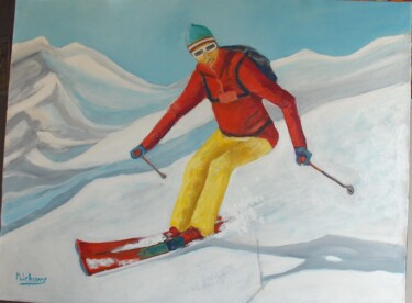 Painting titled "le skieur" by Michel Lefresne, Original Artwork, Oil