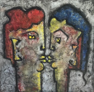Peinture intitulée "iLe baiser" par Michel Loufrani, Œuvre d'art originale, Huile
