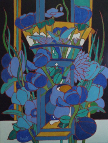 Malerei mit dem Titel "Siège fleuri" von Michel Marant, Original-Kunstwerk, Acryl